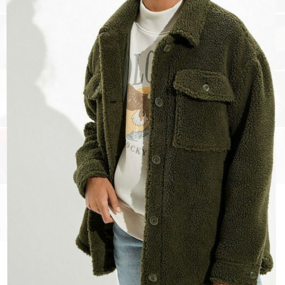 American Eagle Olive Green Sherpa Jacket NWT